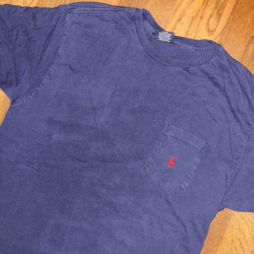 VTG Polo Ralph Lauren Pocket Tee T-Shirt Medium‎ Navy Red Pony 90s Single Stitch